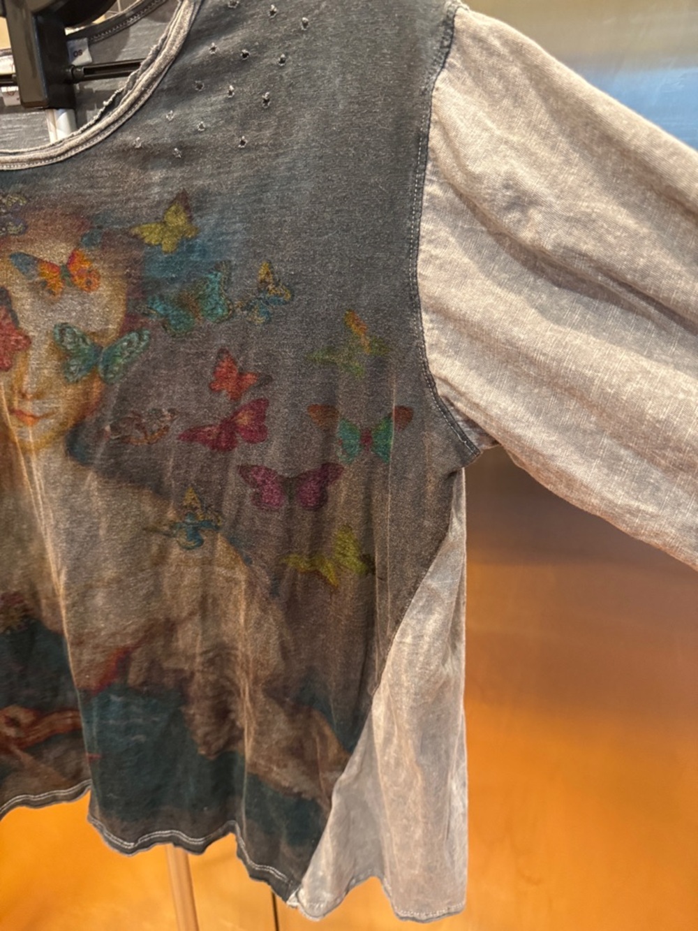 Women's Grey Long Sleeve Graphic Tee with Butterfly Art - Picture 6 of 11